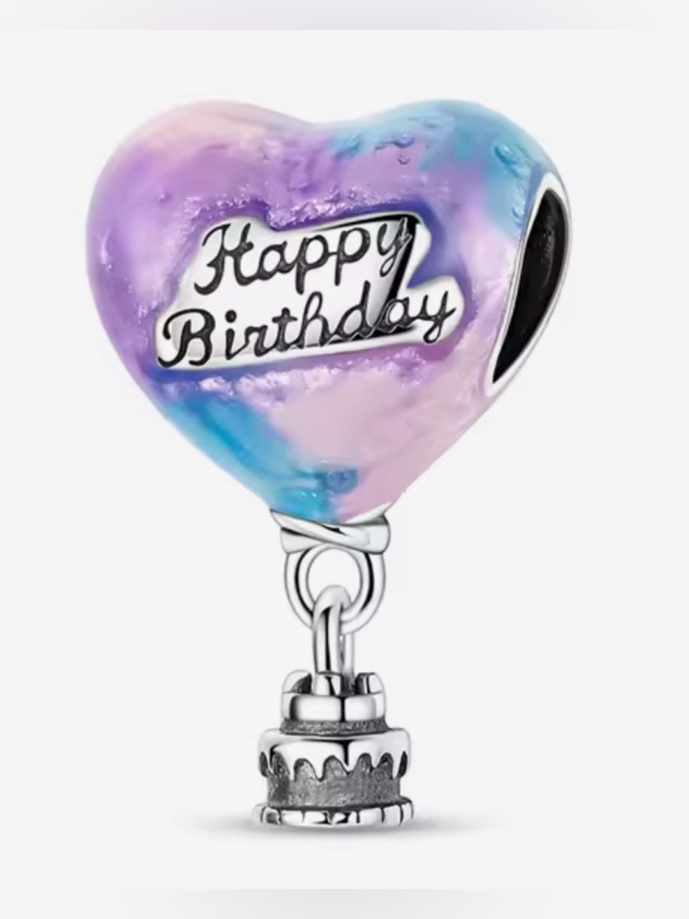 Silver, Purple & Blue Happy Birthday Balloon  Heart Charm